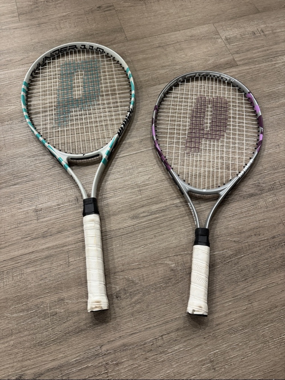2x Prince Tennis Rackets in Teal and Purple Accents